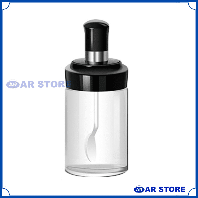 AR Botol Tempat Bumbu Dapur Kaca + Sendok / Wadah Penyimpanan Kopi Gula Garam Micin Lada Merica Kecap Saus Seasoning Bottle Glass Aesthetic Kedap Udara Serbaguna