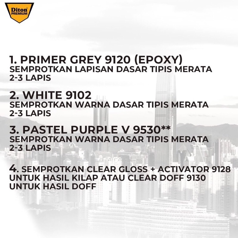 Cat Semprot DITON PREMIUM Vespa Colors - Pastel Purple V 9530 ** / Pilox Pilok Kaleng 400ML