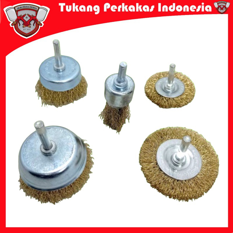 Mata bor sikat kawat mangkok set 5 pcs sikat bor wire end brush