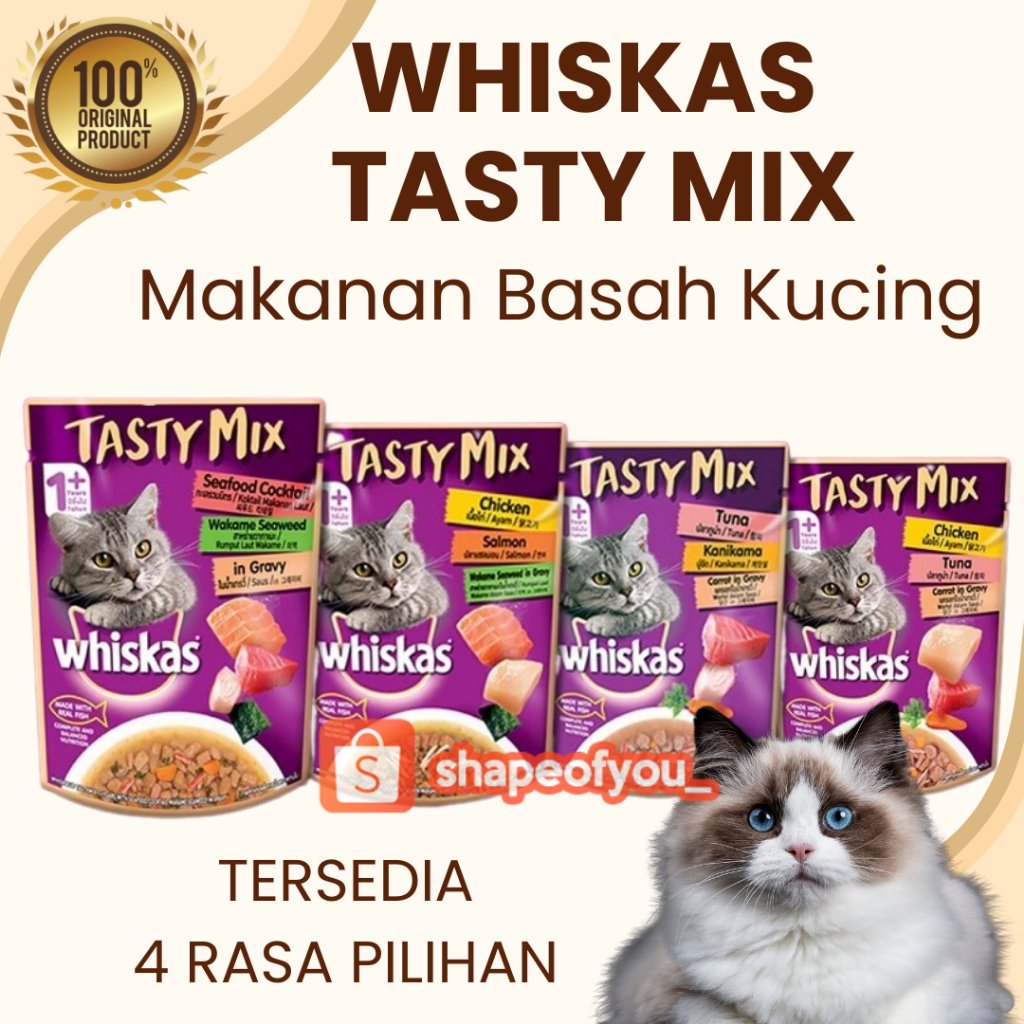 Whiskas Tasty Mix Pouch Makanan Kucing Basah Wiskas Cat Wet Food Saset