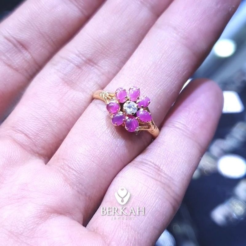 Cincin emas berlian asli natural diamond dan batu ruby