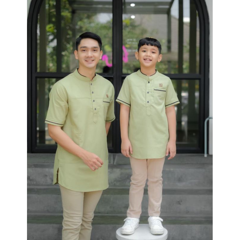 Baju Koko Kurta Couple Dewasa dan Anak Warna Hijau Sage Green