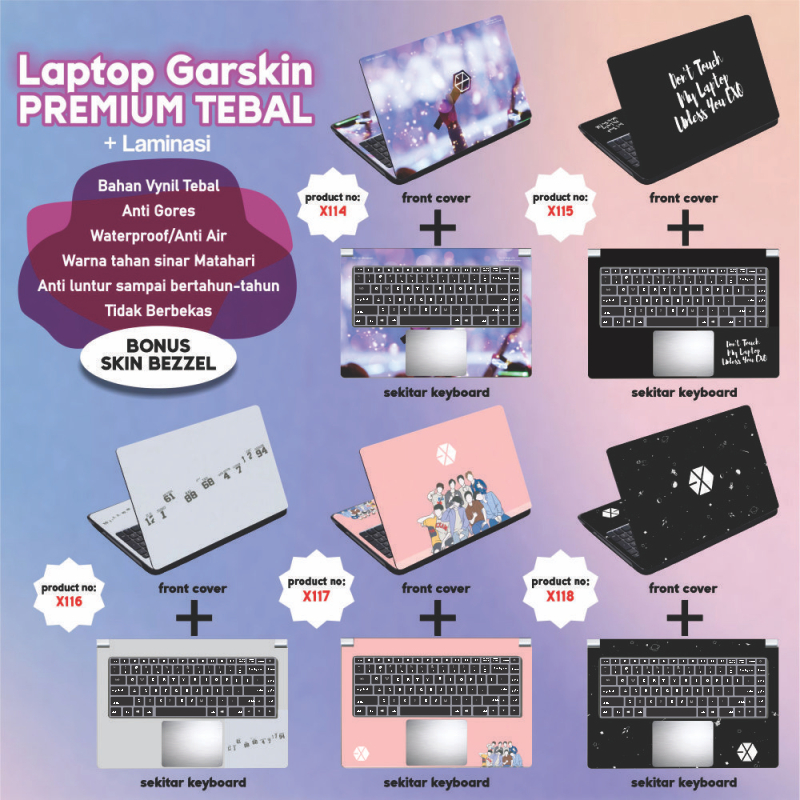 Garskin Laptop Anti Gores Kpop EXO Series Aesthetic Premium Full set 10 12 13 14 15 inch  Acer Lenovo Asus Macbook Dell