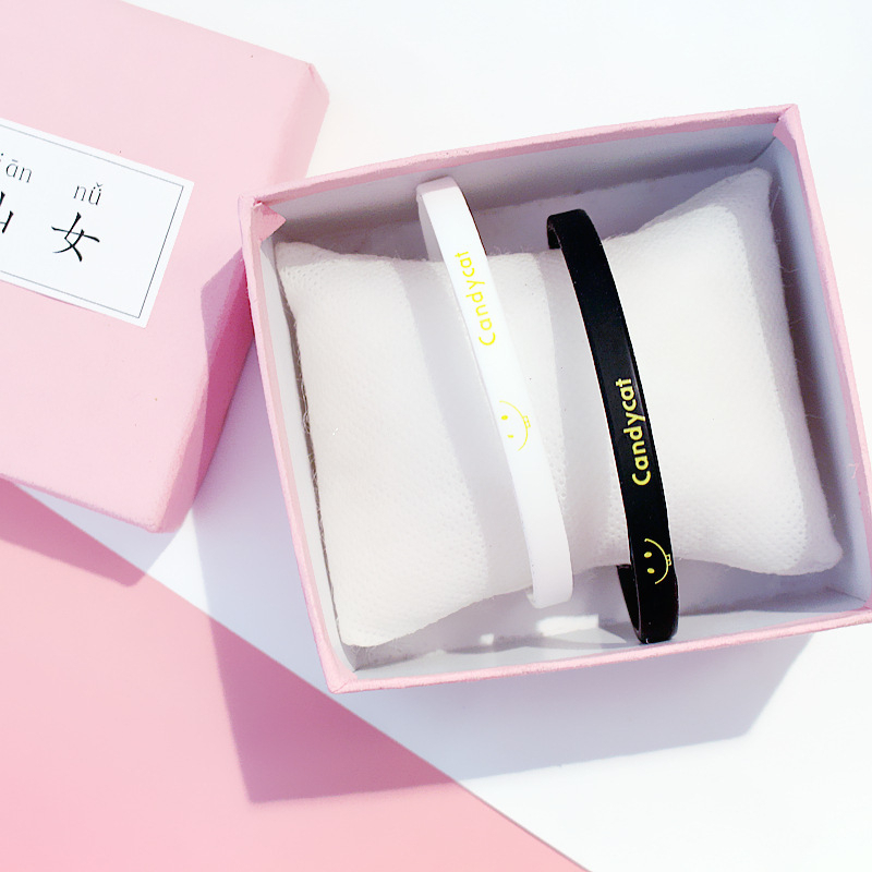 Gelang Karet Silikon Candycat Warna Hitam &amp; Putih Untuk Pria Dan Wanita - Bracelet Silikon