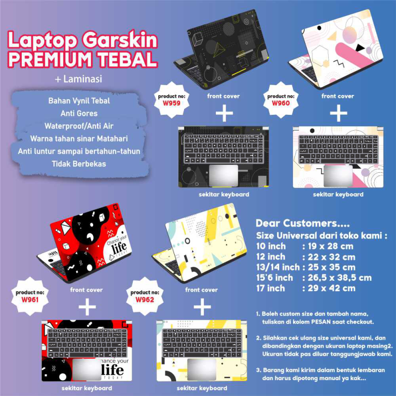 Garskin Laptop Anti Gores Colorfull Memphis Premium Full set 10 12 13 14 15 inch  Universal Untuk Semua Merk Laptop