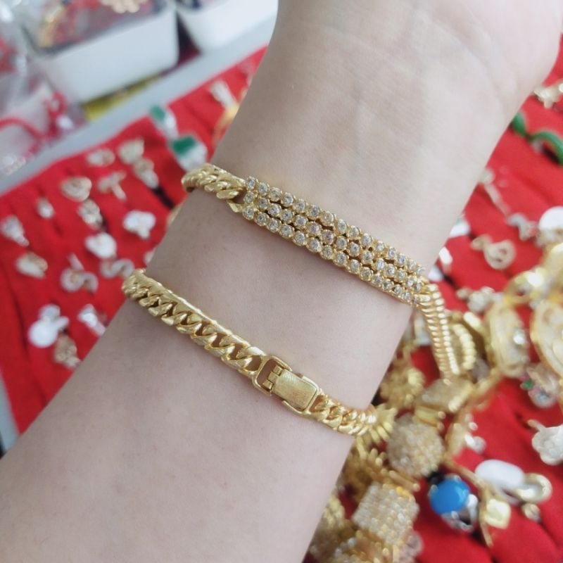 Emas Swasa Gelang Plat Permata Diamond Zicron lapis Emas 24k Awet