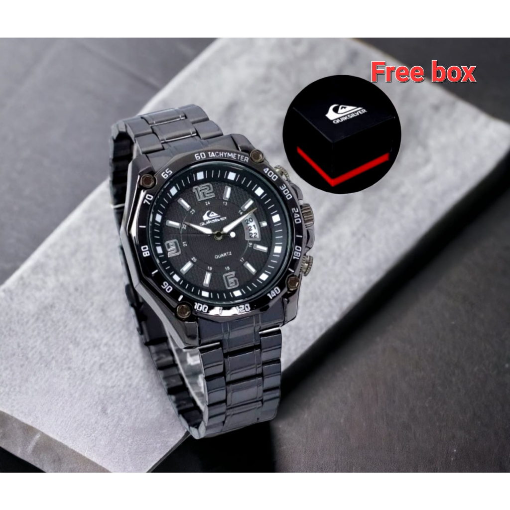 BISA COD Jam Tangan PRIA Quicksilver Rantai Dm 4,5cm + FREE  Box