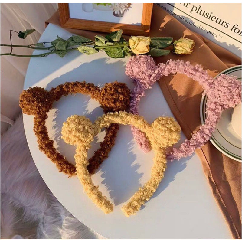 Bando Wanita Bando Anak Beruang Bulu Bando Korea Lucu