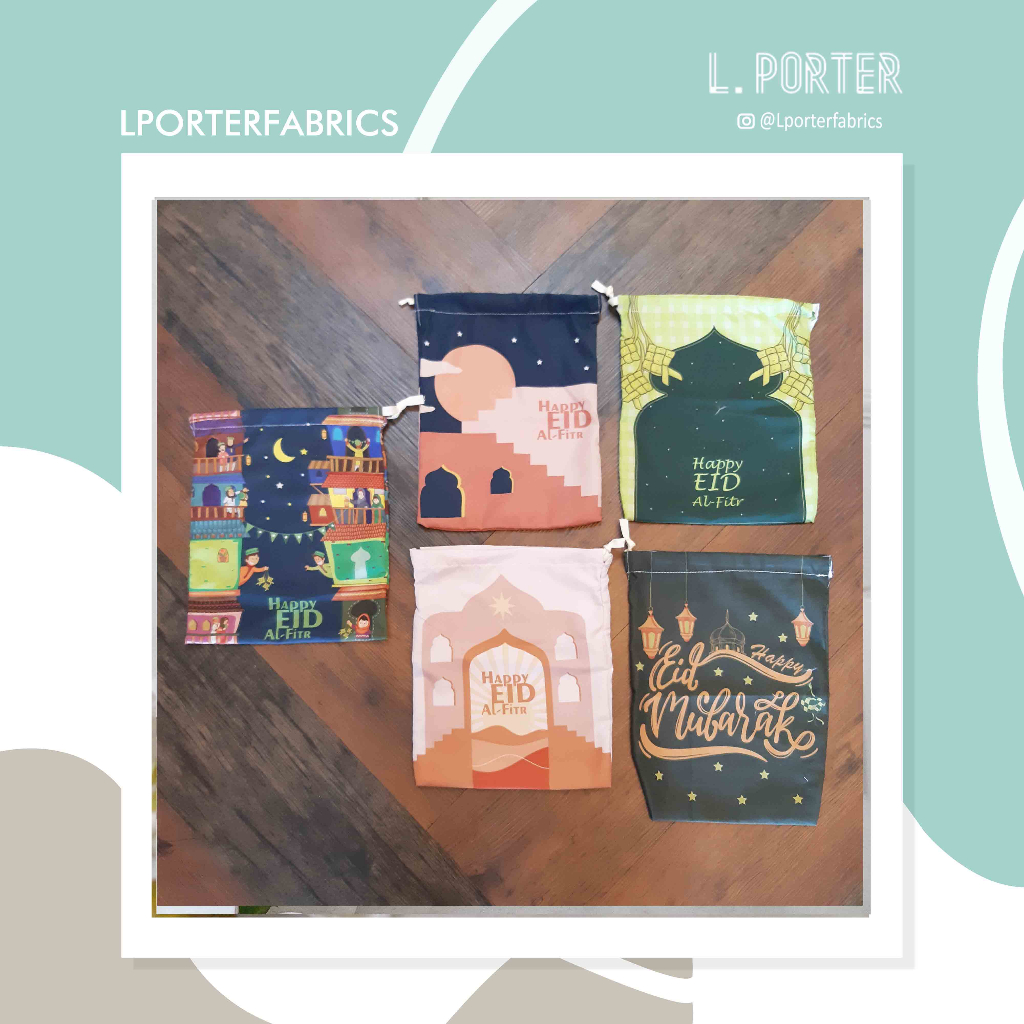 Kantong serut pouch lebaran/katong hampers/kantong lebaran/poch lebaran/dompet lebaran/bahan polymic