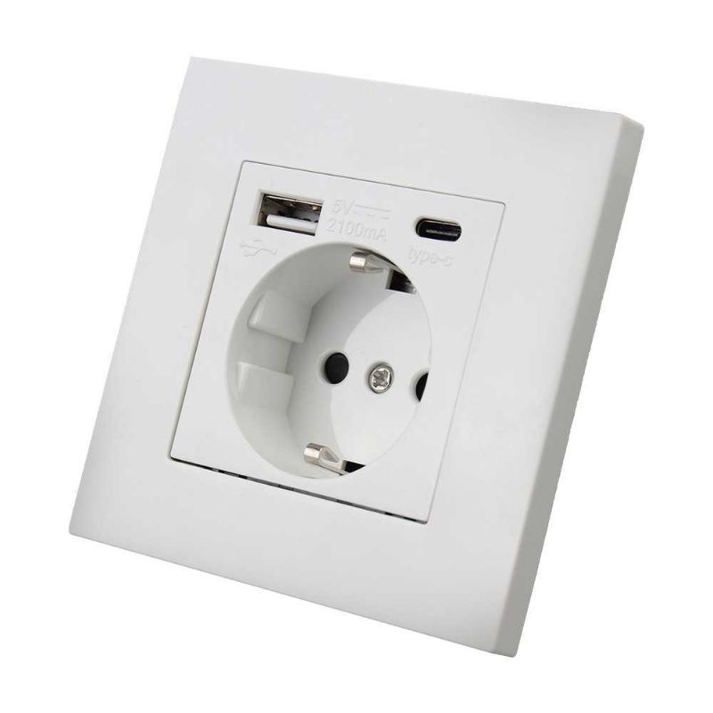 Honbi Stopkontak Dinding USB Type-C Soket Listrik Square Wall Socket - HB16