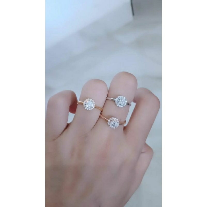 cincin solitaire mp kell/perak asli silver 925 lapis emas/perhiasan fashion wanita terbaru