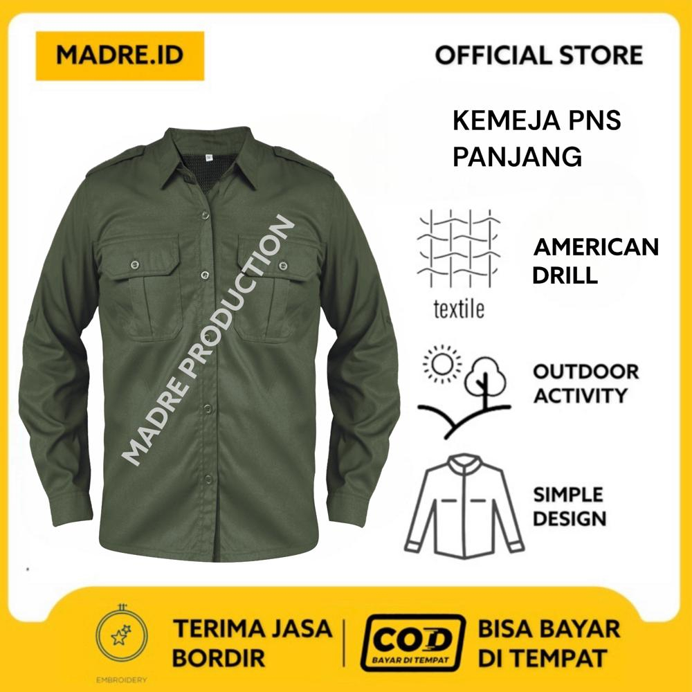 Kemeja Tactical Seragam PDH PDL PNS Formal Pria Lengan Panjang