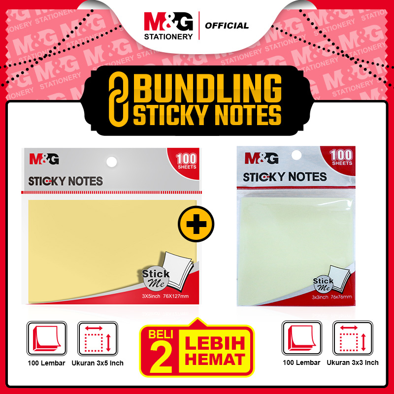

M&G [ BUNDLE ] 3"x3" Sticky Notes 100 sheets Yellow color 76x76mm + 76X127mm