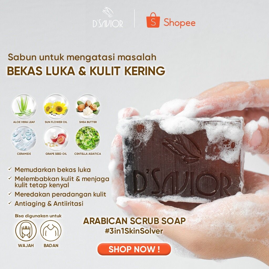 DSAVIOR Arabican Scrub Soap 80gr / Sabun Badan Bekas Luka, Jerawat, Kulit Kering