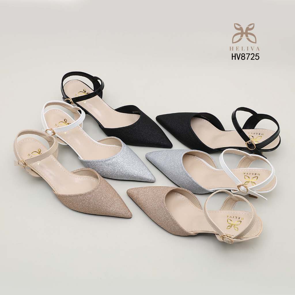 HELIVA LINA Sepatu Pesta Lancip Hak 5cm Tinggi Bahan Kulit Gliter Manik Sling Back Gesper Ankle Warp Wedding Heels Shoes Kondangan Wisuda HV8725 Original Brand