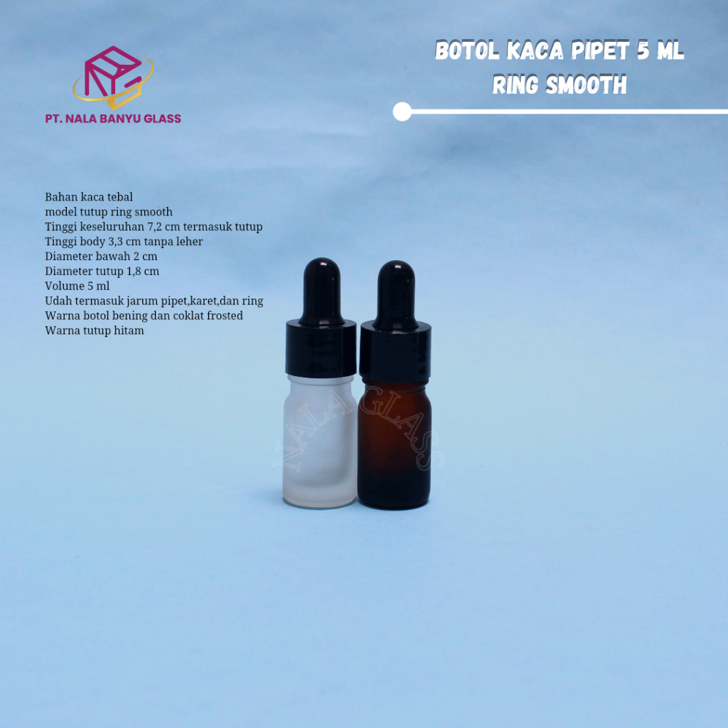 Botol kaca pipet 5ml frosted ring hitam smooth / botol serum 5ml tebal - BENING FROSTED