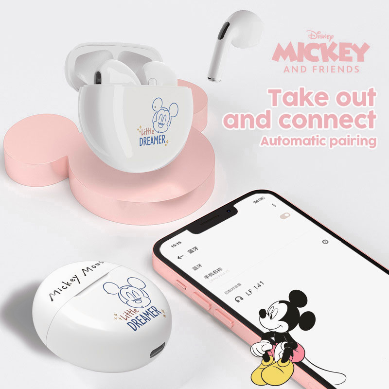 Disney TWS Mickey Earphones Wireless Bluetooth 5.3 Sport Noise Reduction Gaming Headphones Touch Control