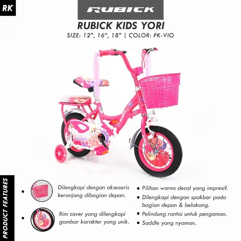 Sepeda Mini RUBICK YORI 12 16 18 inch sepeda anak perempuan roda 4