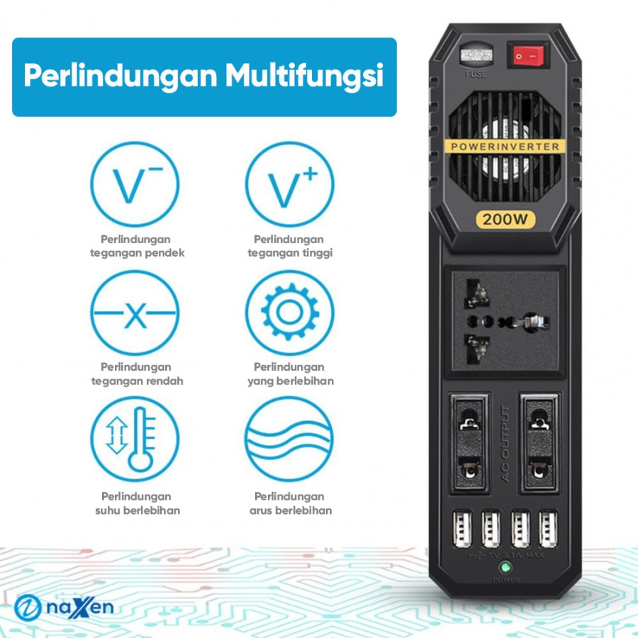 Power Inverter Mobil 200W DC 12V to AC 220V / Charger Mobil USB