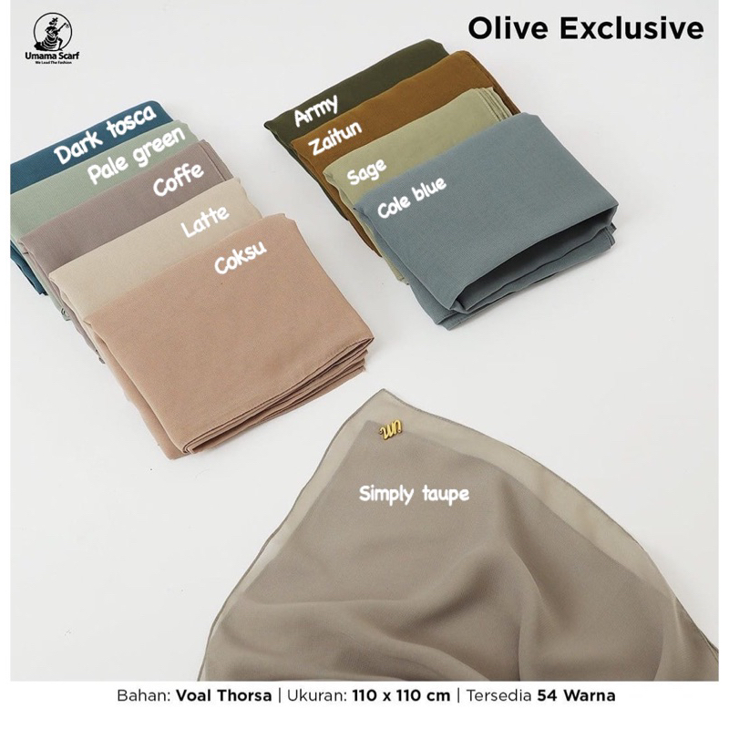 HIJAB SEGIEMPAT UMAMA SCARF OLIVE EXCLUSIVE METAL LOGO