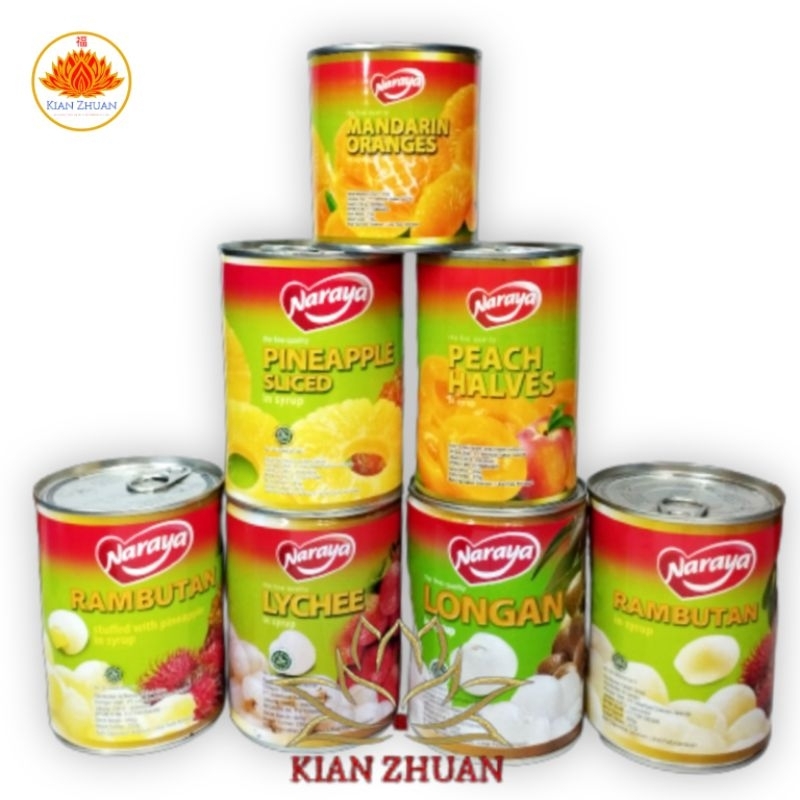 

Naraya Aneka Buah Kalengan Rambutan/Nanas/Longan/Leci/Peach/Orange