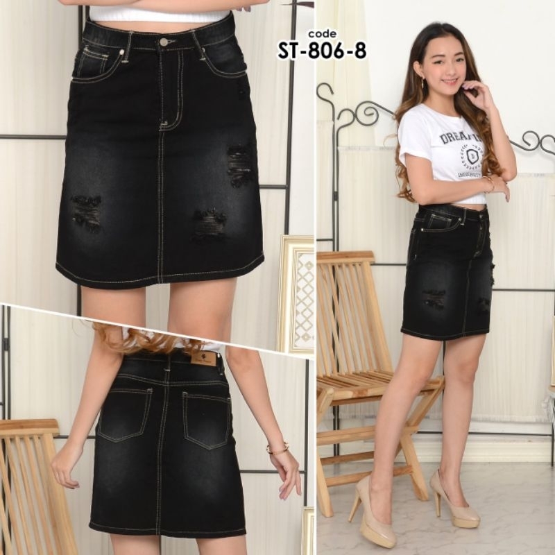 Rok Jeans Pendek Sobek Lapis Furing 27-33