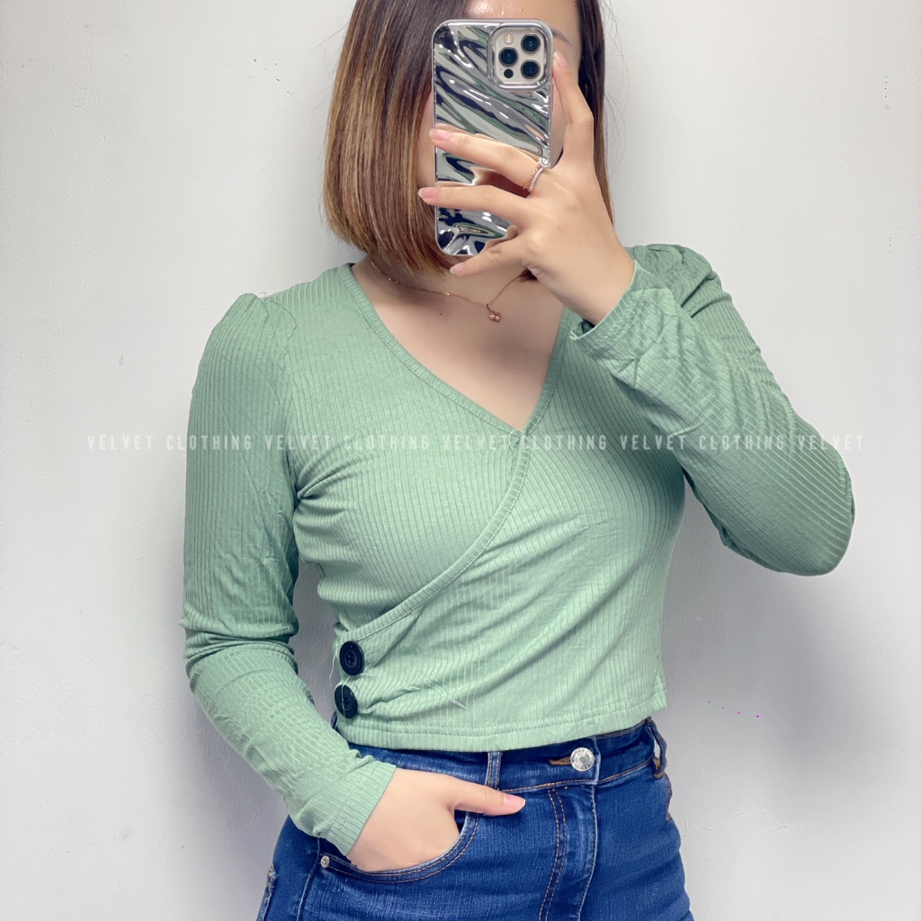 Crop Top Longsleeve Knit / Top Lengan Panjang Wanita / Atasan Lengan Panjang Knit Korea 4682