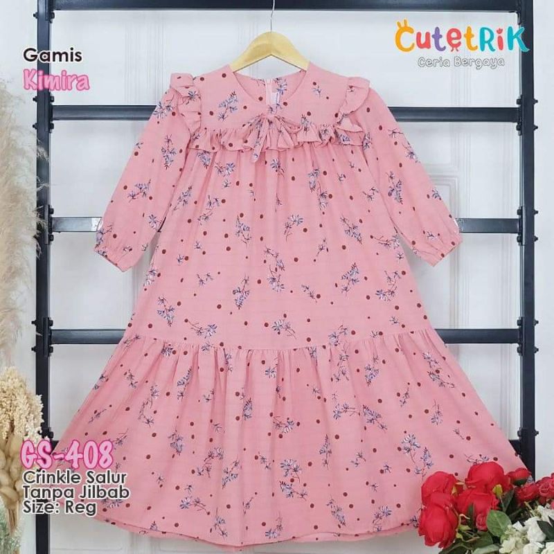 (3-6 th) KOREAN STYLE CUTETRIK GAMIS ANAK PEREMPUAN CANTIK BAHAN CRINKLE KEKINIAN CERUTI BABYDOLL MO