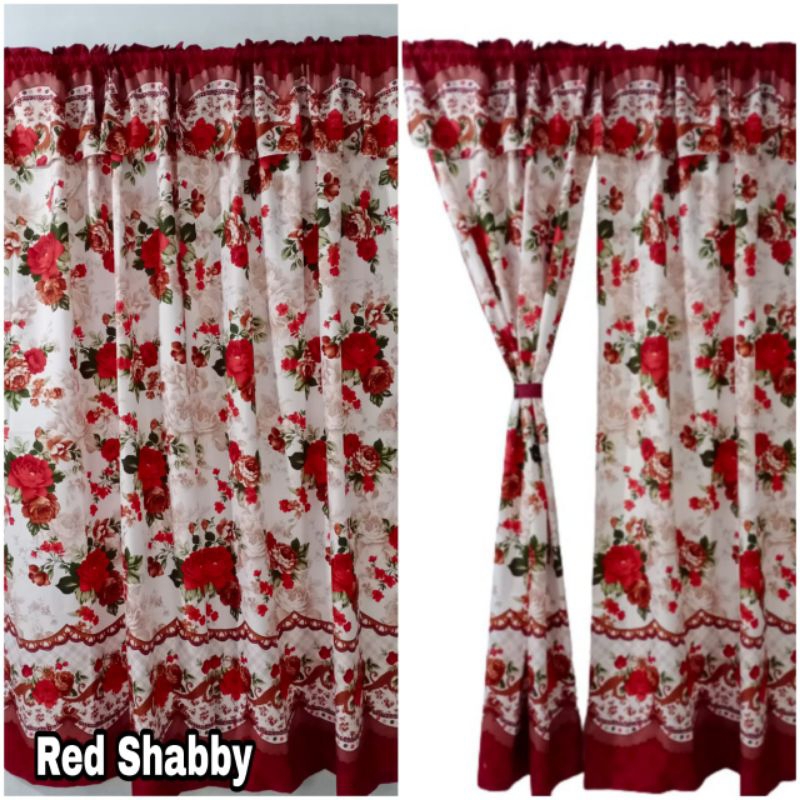 Grosir Gorden Serut Jendela dan Pintu Motif Bunga Red Shabby