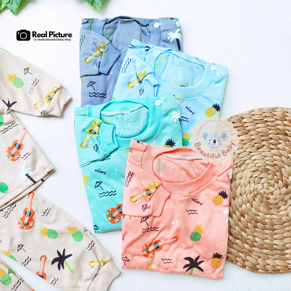 Setelan Piyama Baju Bayi Panjang Motif Gitar / Baju Tidur Bayi Lengan Panjang Celana Panjang / Kaos Oblong Bayi &amp; Anak Kancing Pundak / Baby.ou