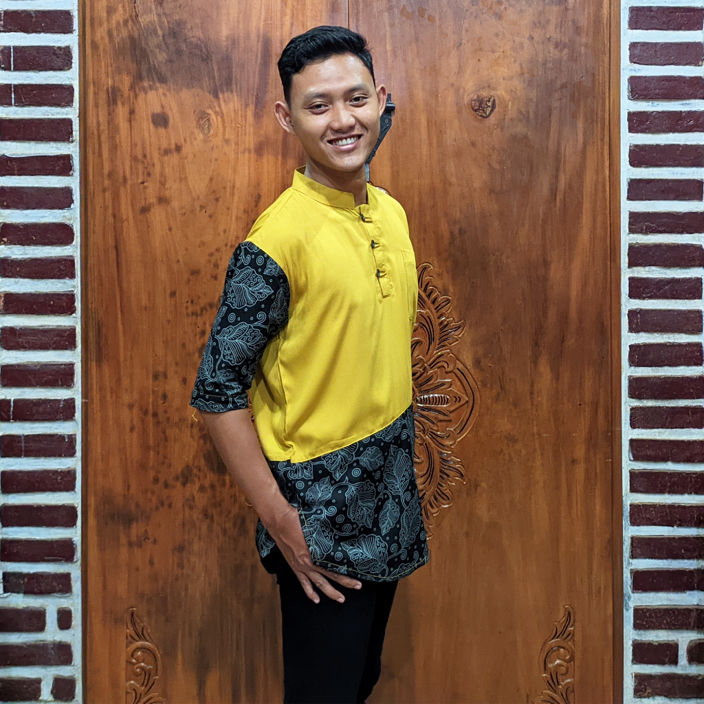 Baju Koko Kurta Pakistan Pria Dewasa Lengan Pendek Kombinasi Batik Model Terbaru Kualitas Terbaik Lebaran