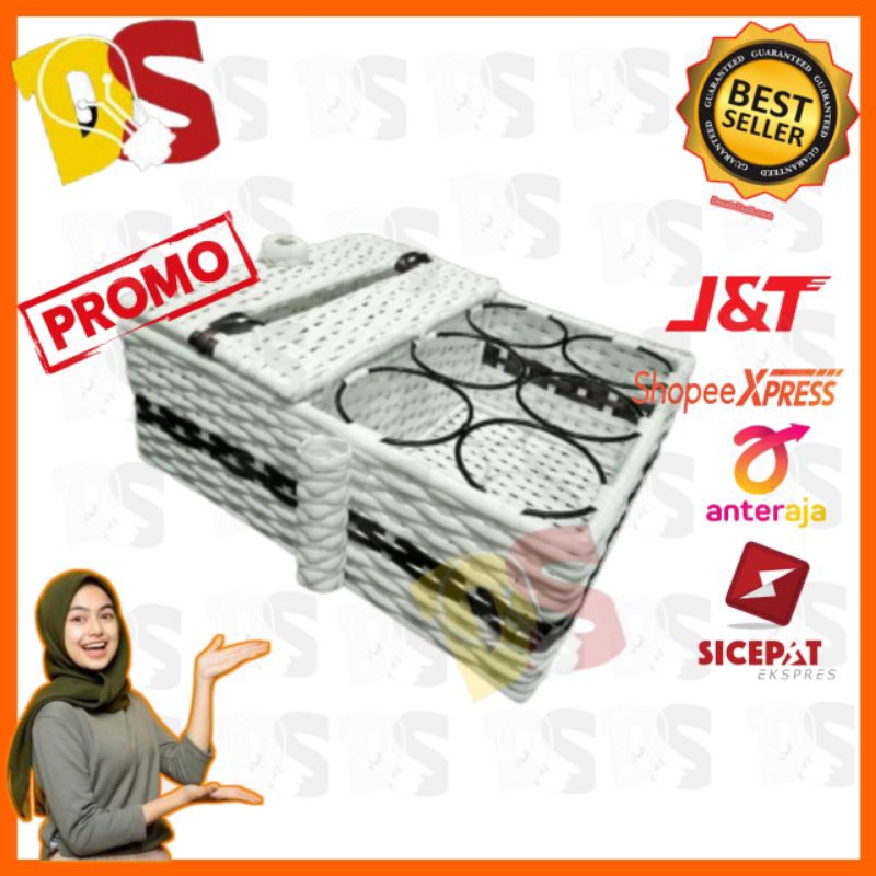 KERANJANG RAK TEMPAT TISU DAN AIR MINERAL AQUA GELAS ROTAN SINTETIS