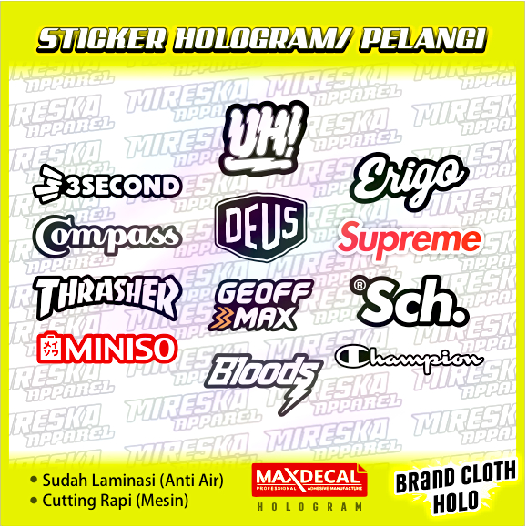 Terbaru Stiker Viral Hologram Terlaris BRAND CLOTH Series / Sticker Kata Kata / Sticker Motor Bengke