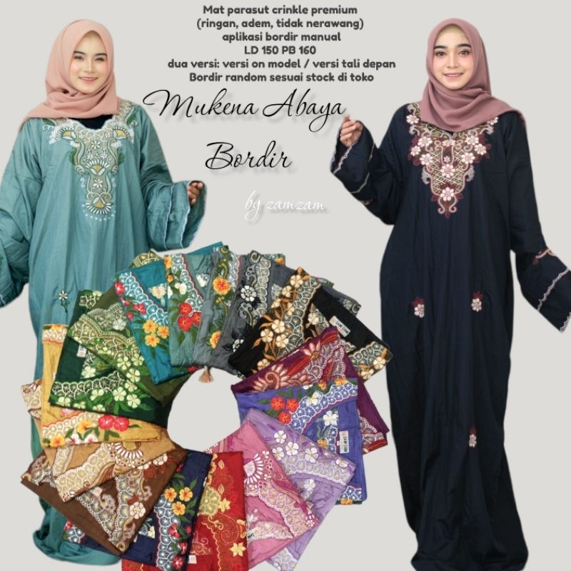 abaya sholat bordir simple - mukena abaya sholat bordir parasut - mukena traveling