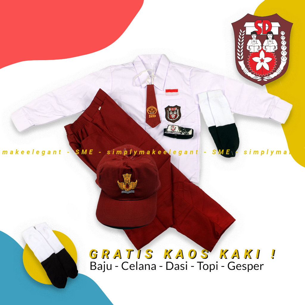 Paket Lengkap Seragam Sekolah SD Laki Laki Panjang Kemeja Oxford Celana Vimatex Bonus Topi Dasi Kaos