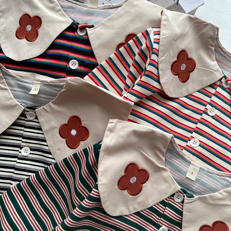 Stripe flower cardi sweater anak