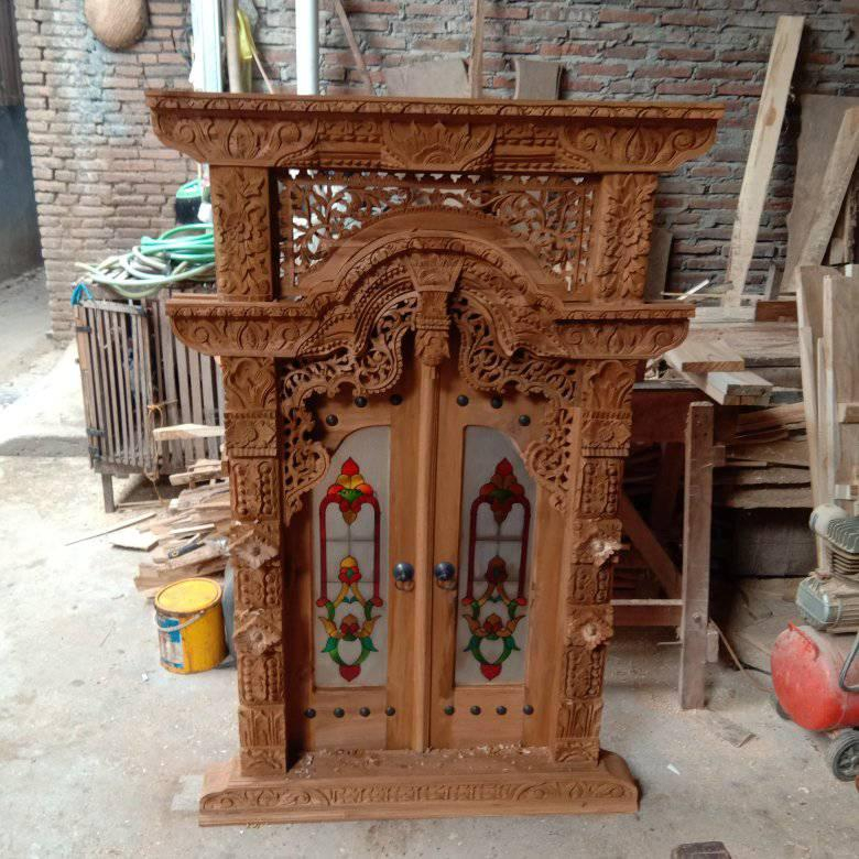 pintu jendela gebyok ukir jati kaca motif