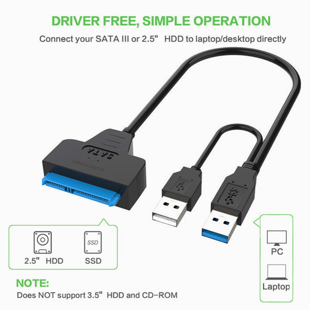 Actual【COD】Adapter Converter Hard Disk SATA to USB3.0/2.0 untuk HDD 2.5/3.5Inch SSD Converter USB to SATA(22pin)