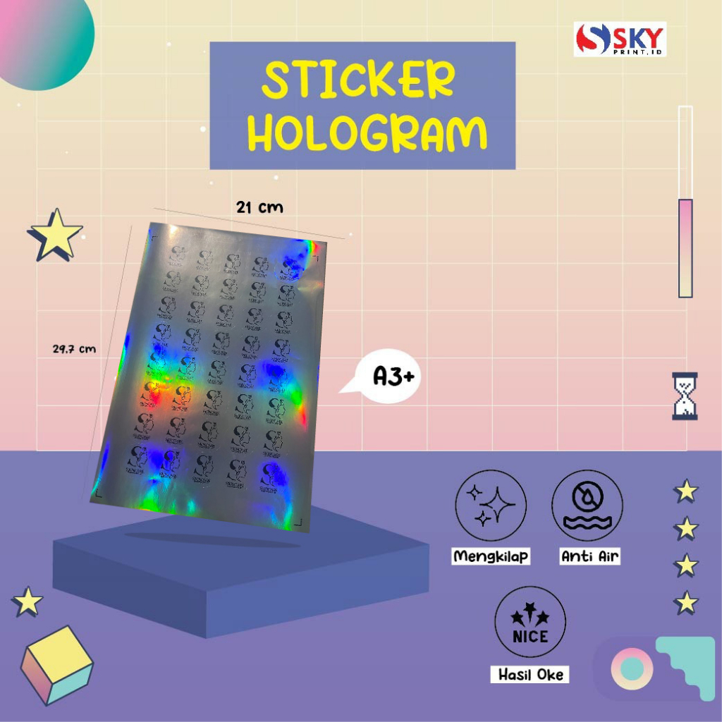 

Cetak Sticker Hologram A3+ Waterproof / Print Sticker Hologram
