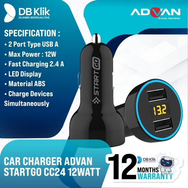 Car Charger Advan StartGo CC24 12Watt 2Port USB A 2.4 Ampere (H-610A)