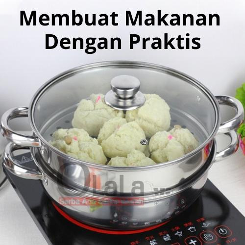 PANCI KUKUS 2 SUSUN STEAMER STAINLESS TUTUP KACA PANCI SIOMAY BOLU DIMSUM VIRAL PANCI 2 TINGKAT OLL-CH4512AA