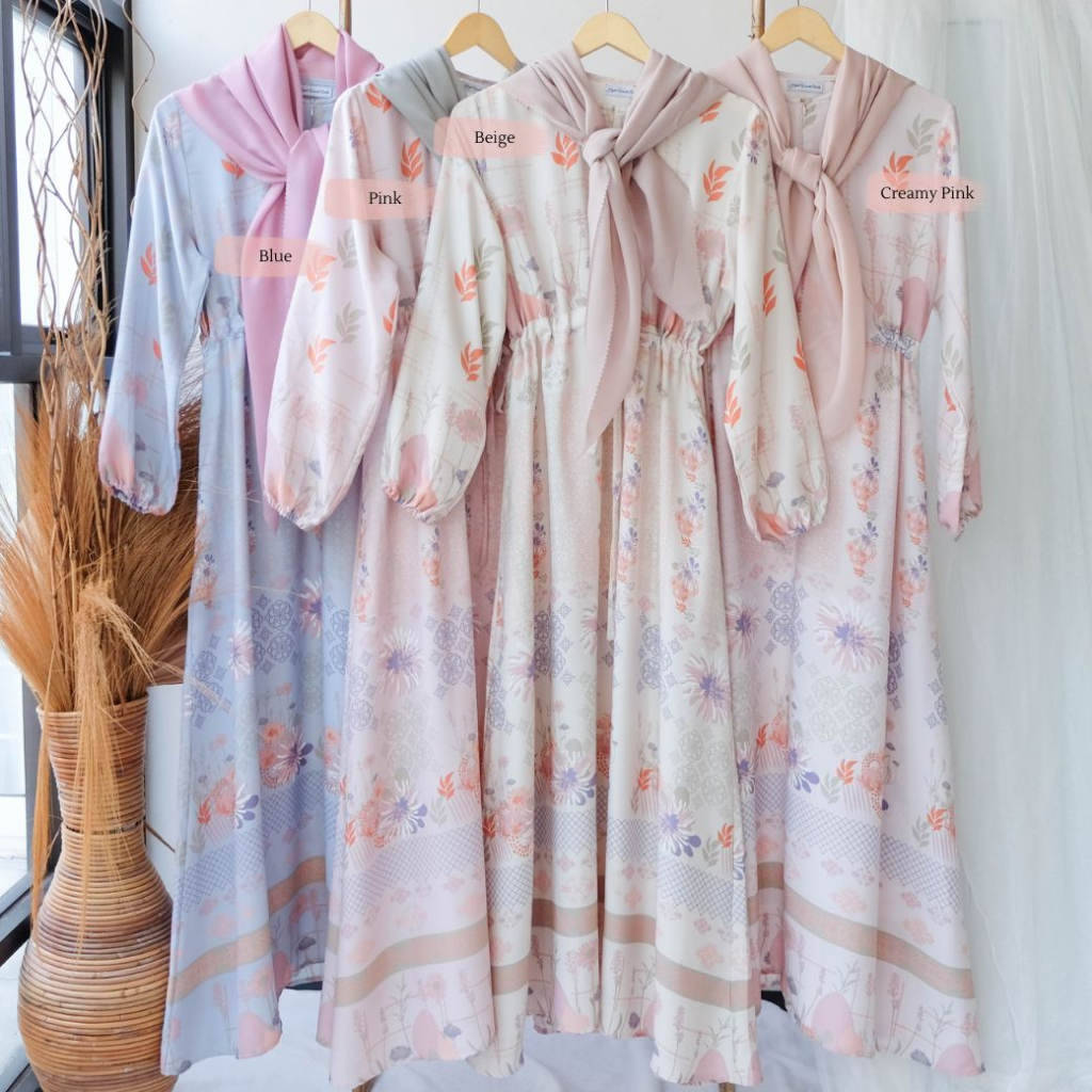 Hijabwanitacantik - Marwa Dress Dewasa MW34.3 Pink | Dress Printing Exclusive | Gamis Motif Premium-3
