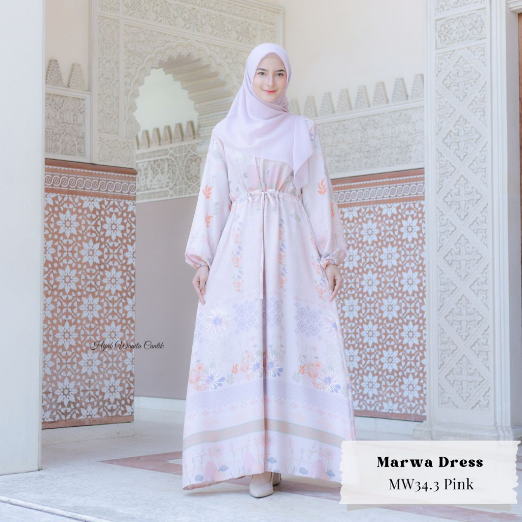 Hijabwanitacantik - Marwa Dress Dewasa MW34.3 Pink | Dress Printing Exclusive | Gamis Motif Premium-Marwa Pink XXL