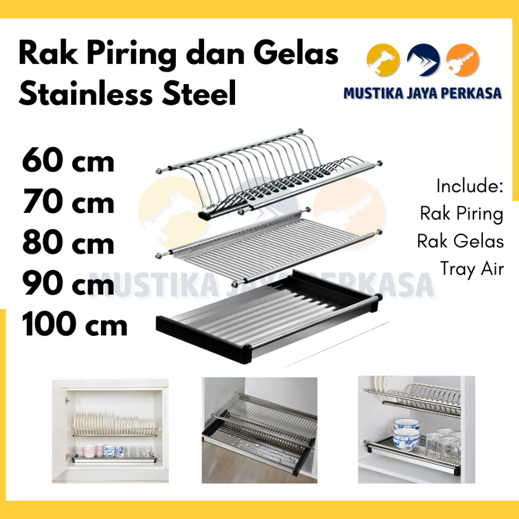 Rak Piring Dapur Atas 60 70 80 90100 cm Gantung Tempat Piring Kabinet Kitchen Set Stainless Steel Stainlis Gelas