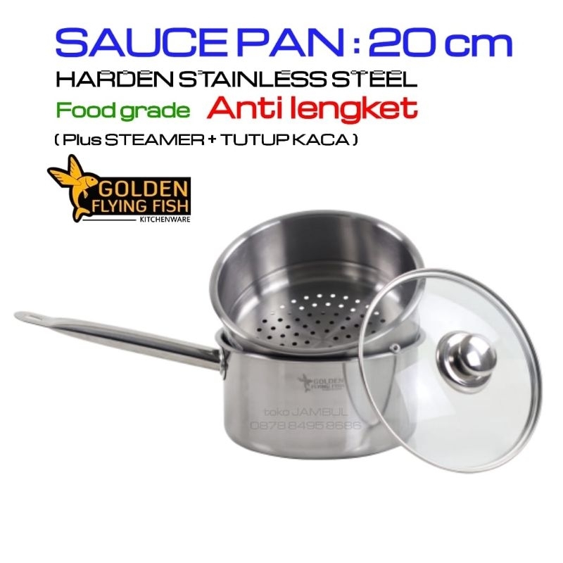 Sauce pan 3 in 1 stainless steel golden flying fish 20 cm