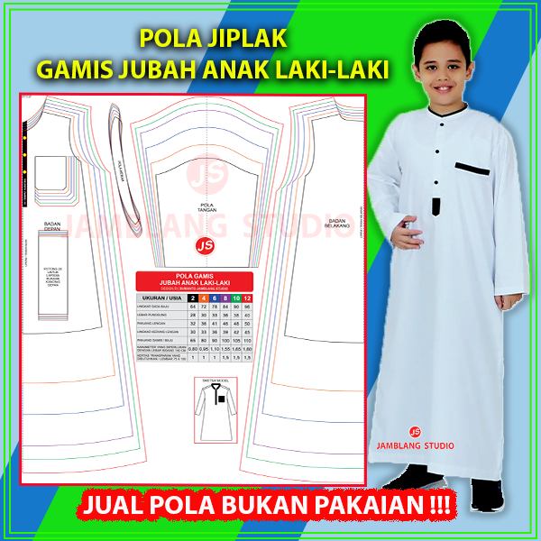 Pola Jiplak Gamis Anak Laki-laki 2 -12 tahun JIP033