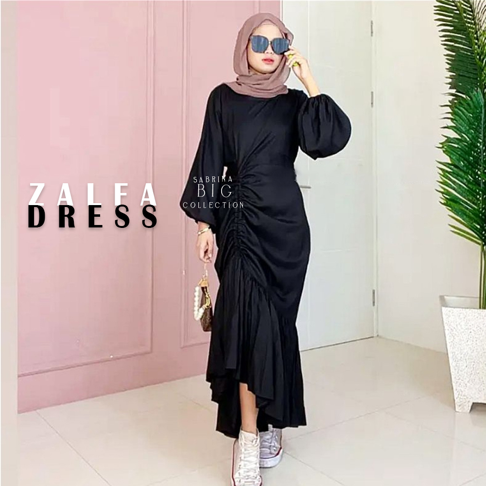 Baju Muslim Wanita ABG Gamis Serut Zalfa Dress wanita Muslim kekinian Big Size Gamis Gamis Lengan Pa