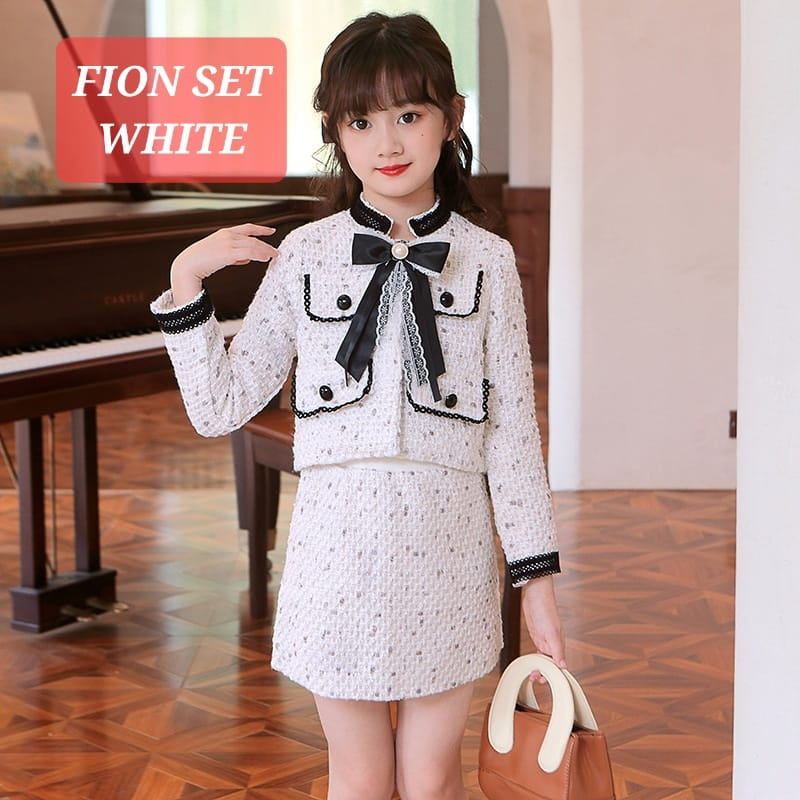 FION SET WHITE BAJU SETELAN TWEED KOREA ANAK REMAJA PEREMPUAN FASHION ALA JEPANG IMPORT PREMUM