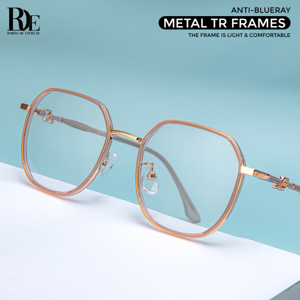 Robins - Kacamata Segi Enam Metal Lensa Photocromic Blueray Pria/Wanita 2837