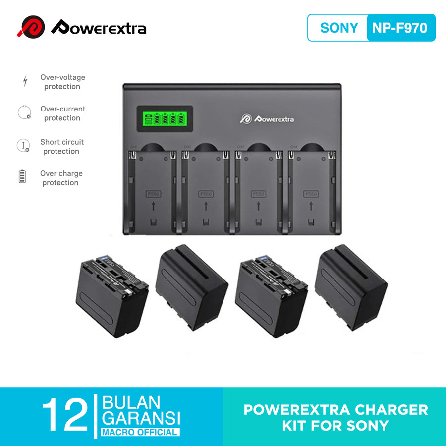 POWEREXTRA Battery Sony NP-F970 4-Pack with 4-Slot Smart Charger